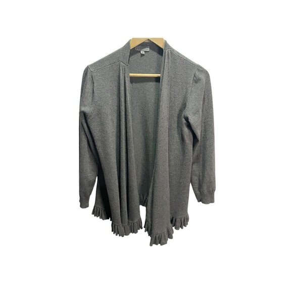 Joseph A Solid Gray Ruffle Accent Open Front Cardigan Size M - Picture 1 of 4